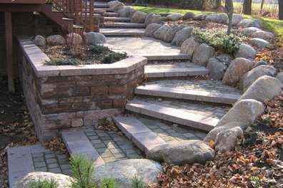 Brick and stone curved stairway